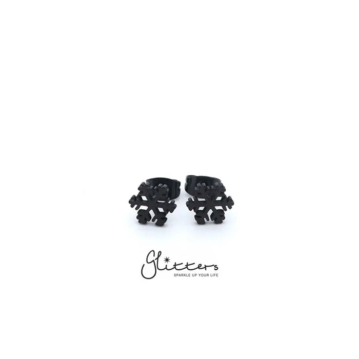Earrings Glitters Stainless Steel Snowflake Stud EarringsSilver Gold Black
