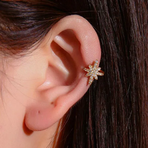 Earrings Glitters Star Ear Cuffs with CZ Paved Non Piercing Ear Cuffs