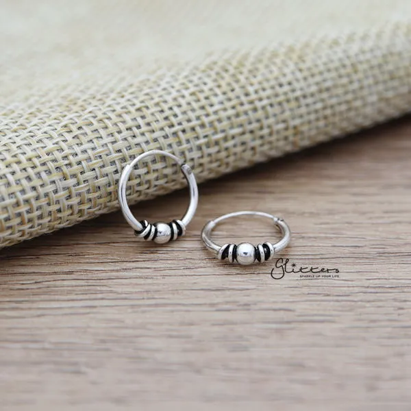 Earrings Glitters Sterling Silver Bali Hoop Sleeper Earrings 12mmSSE0236