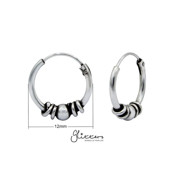Earrings Glitters Sterling Silver Bali Hoop Sleeper Earrings 12mmSSE0236