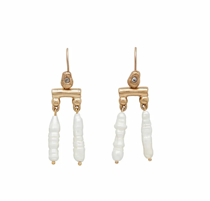 Earrings Julie Cohn Design SCALE BRONZE PEARL PETITE CHANDELIER EARRING