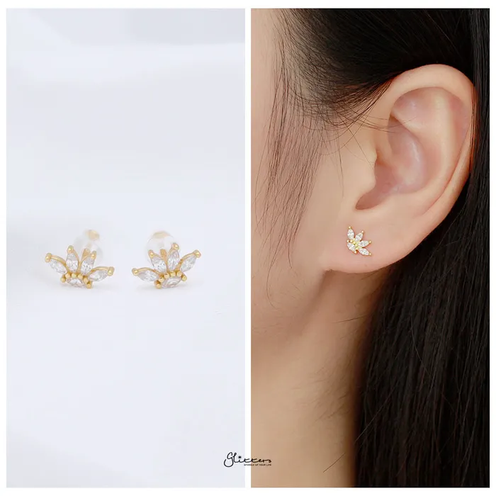 Earrings Marquise CZ Flower Stud Earrings Gold Glitters