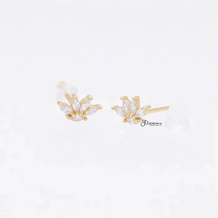 Earrings Marquise CZ Flower Stud Earrings Gold Glitters