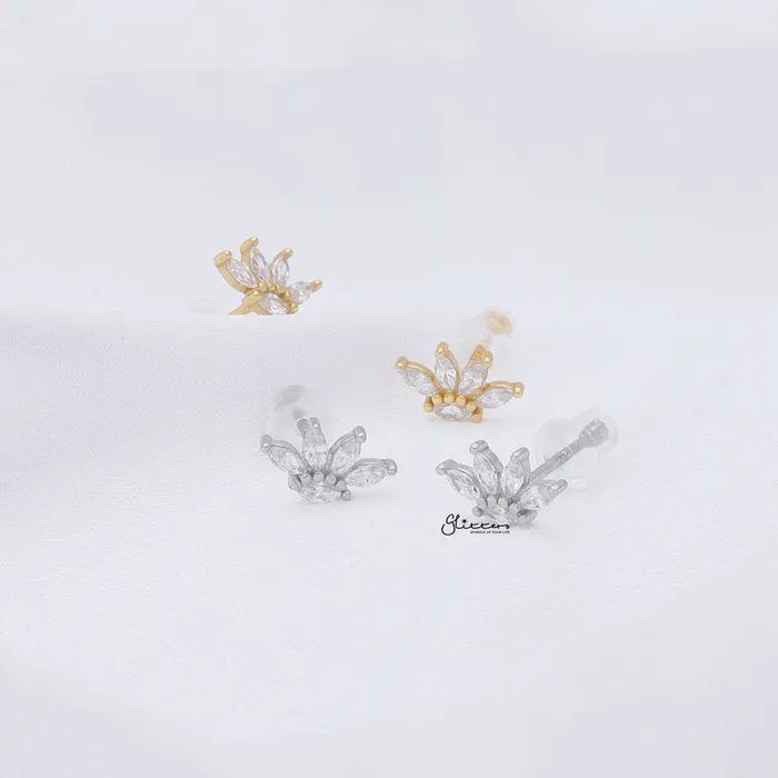 Earrings Marquise CZ Flower Stud Earrings Gold Glitters