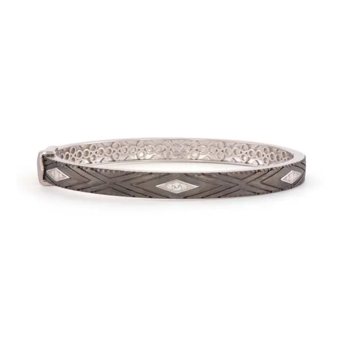 Earrings Moroccan Geometric Lined Milgrain Bangle in Blackened Silver JUDE FRANCES JEWELS Earrings Moroccan Geometric Lined Milgrain Bangle in Blackened Silver JUDE FRANCES JEWELS