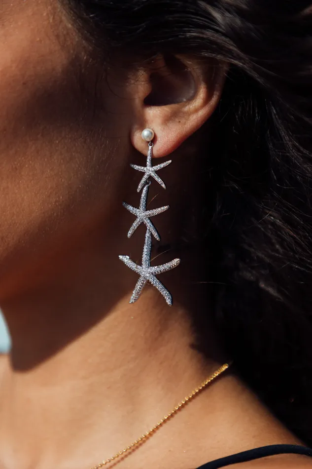 Earrings Silver Starfish CZ Drop Earrings Eye Candy LA