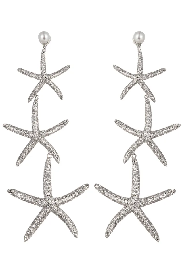 Earrings Silver Starfish CZ Drop Earrings Eye Candy LA