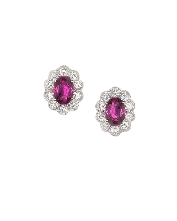 Earrings Smith Bevill Jewelers Ruby and Diamond Halo Earrings