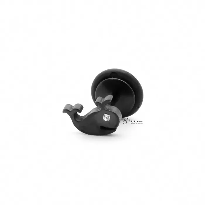 Earrings Stainless Steel Whale Fake Plug Earring Black Glitters