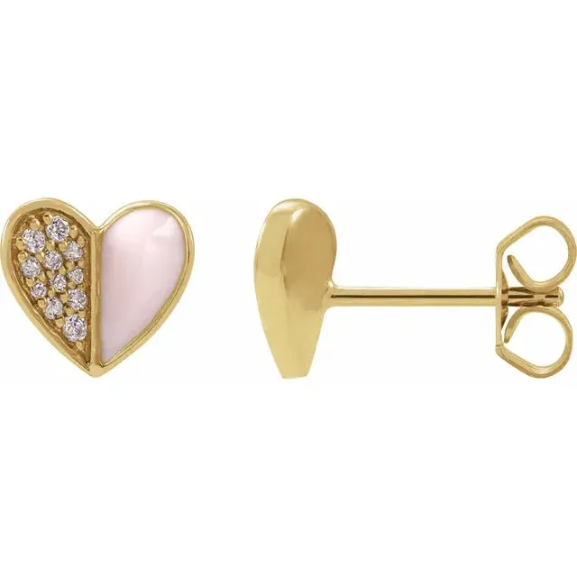 Earrings Storyteller by Vintage Magnality Pink Enamel Natural Diamond 110 CTW Heart Stud Earrings Solid 14K Yellow White Rose Gold Earrings Storyteller by Vintage Magnality Pink Enamel Natural Diamond 110 CTW Heart Stud Earrings Solid 14K Yellow White Rose Gold