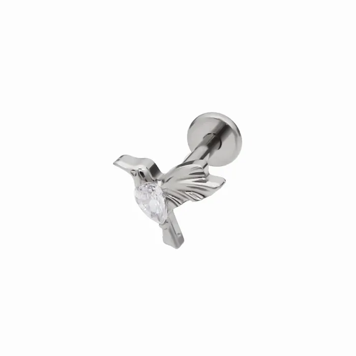 Earrings Titanium Flat Back Stud Earrings with CZ Hummingbird Top Glitters