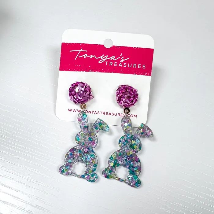 Earrings Tonyas Treasures Inc Bunny Tail Acrylic Earring Purple Burrows