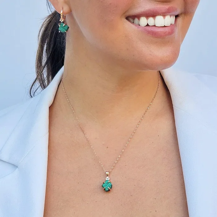 Earrings Uniquelan Jewelry Raw Malachite Necklace Drop Earrings Set