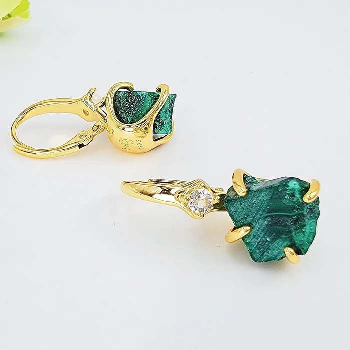 Earrings Uniquelan Jewelry Raw Malachite Necklace Drop Earrings Set Earrings Uniquelan Jewelry Raw Malachite Necklace Drop Earrings Set