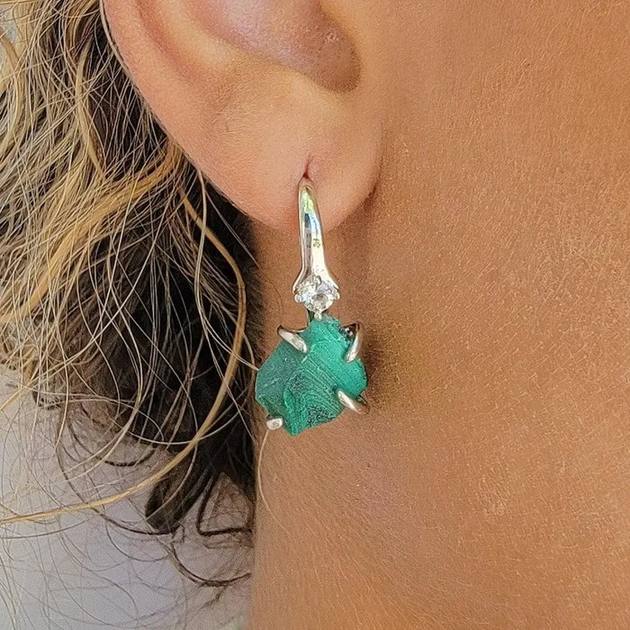 Earrings Uniquelan Jewelry Raw Malachite Necklace Drop Earrings Set Earrings Uniquelan Jewelry Raw Malachite Necklace Drop Earrings Set
