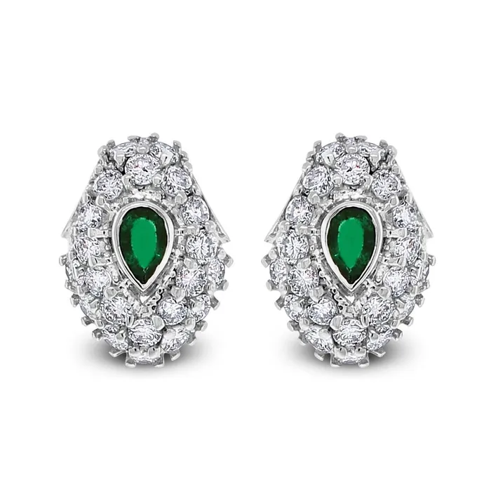 Emerald Leaf Earrings 300 ct Diamonds Emeralds in White Gold Beauvince Earrings
