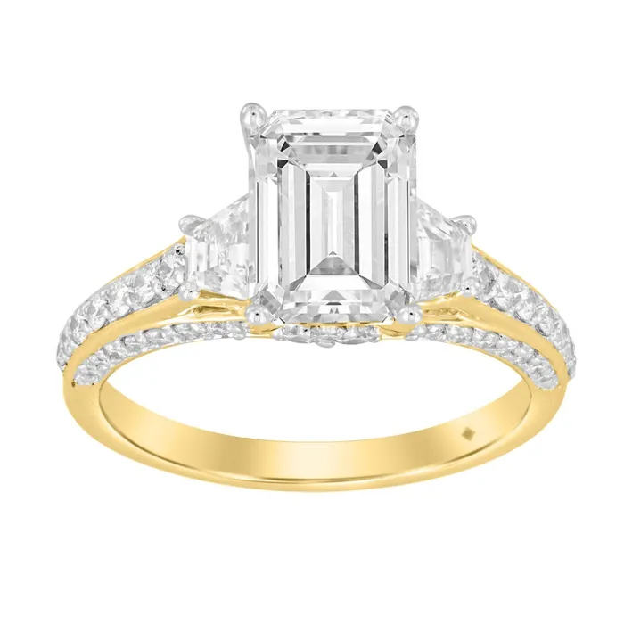 Ethos Rings LADIES RING 3CT ROUNDEMERALDTRAPEZOID DIAMOND 14K YELLOW GOLD CENTER STONE EMERALD DIAMOND 2CT Ethos Rings LADIES RING 3CT ROUNDEMERALDTRAPEZOID DIAMOND 14K YELLOW GOLD CENTER STONE EMERALD DIAMOND 2CT