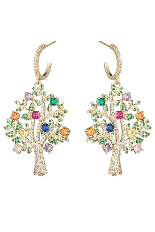 Eye Candy LA Earrings Tree of Life CZ Drop Earrings
