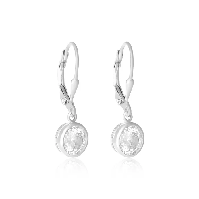 EZ3005 Bezel Set Round French Wire Earrings Teeda Earrings