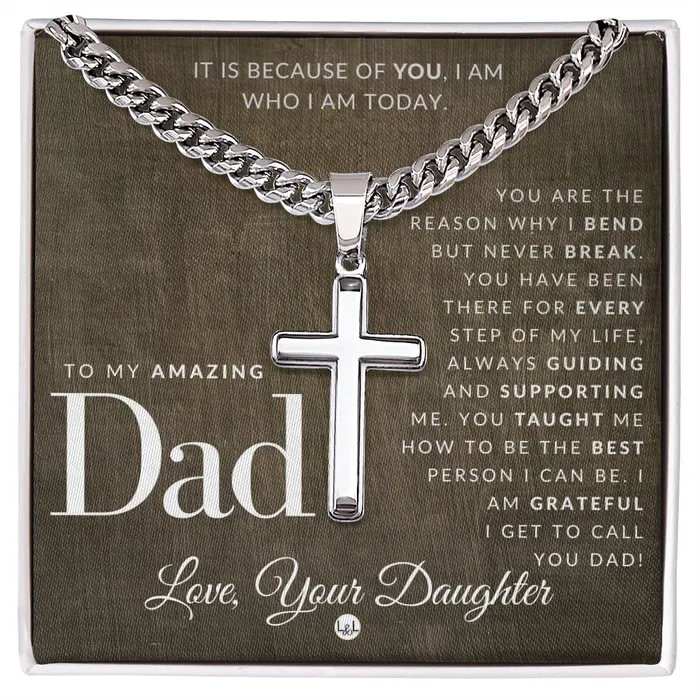 Father Gift From Daughter Mens Chain with Engravable Cross Necklace Christian Jewelry For Dad For Fathers Day Christmas or His Birthday ShineOn Fulfillment Necklaces
