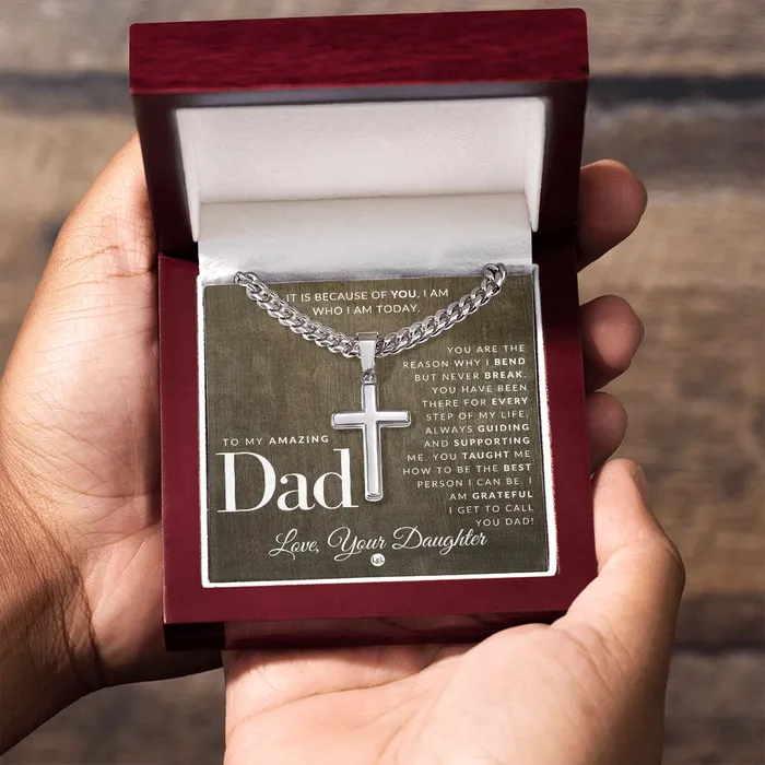 Father Gift From Daughter Mens Chain with Engravable Cross Necklace Christian Jewelry For Dad For Fathers Day Christmas or His Birthday ShineOn Fulfillment Necklaces