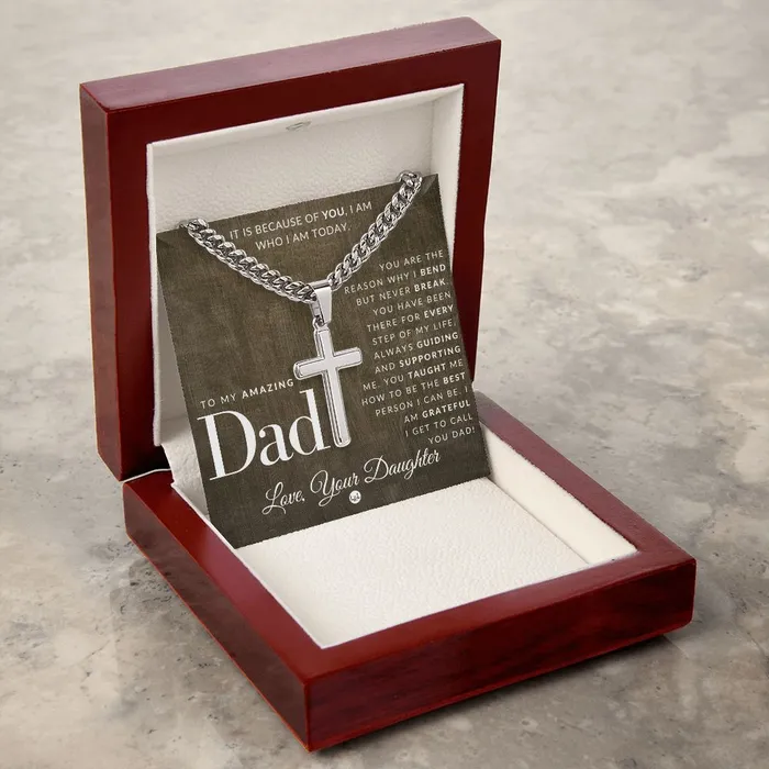 Father Gift From Daughter Mens Chain with Engravable Cross Necklace Christian Jewelry For Dad For Fathers Day Christmas or His Birthday ShineOn Fulfillment Necklaces
