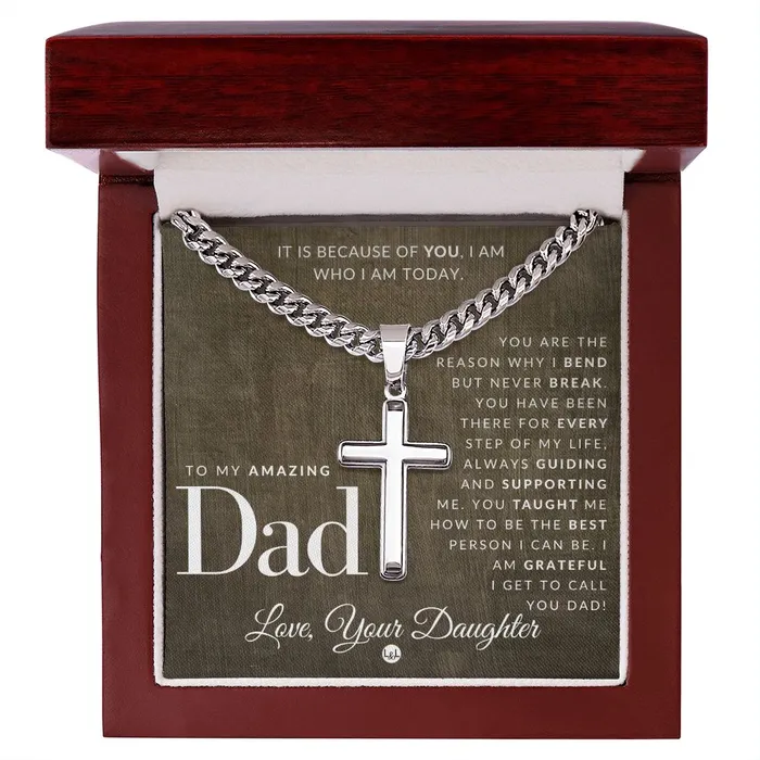 Father Gift From Daughter Mens Chain with Engravable Cross Necklace Christian Jewelry For Dad For Fathers Day Christmas or His Birthday ShineOn Fulfillment Necklaces