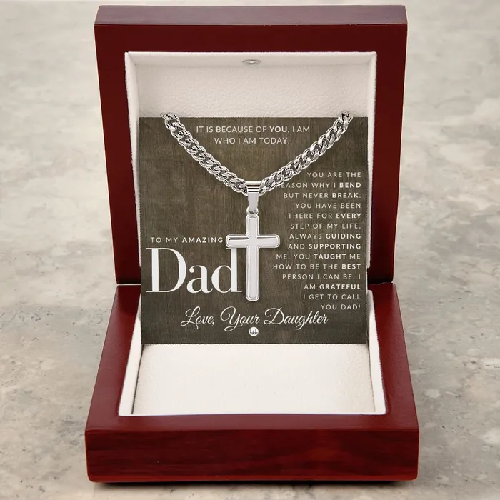 Father Gift From Daughter Mens Chain with Engravable Cross Necklace Christian Jewelry For Dad For Fathers Day Christmas or His Birthday ShineOn Fulfillment Necklaces