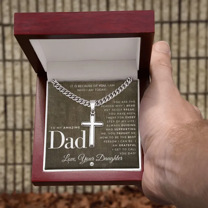 Father Gift From Daughter Mens Chain with Engravable Cross Necklace Christian Jewelry For Dad For Fathers Day Christmas or His Birthday ShineOn Fulfillment Necklaces