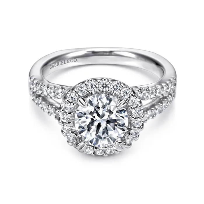 Gabriel 14K White Gold 58ctw Round Halo Style Diamond SemiMount Engagement Ring GABRIEL CO Rings