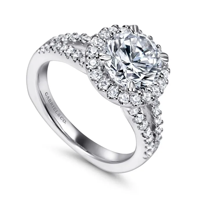Gabriel 14K White Gold 58ctw Round Halo Style Diamond SemiMount Engagement Ring GABRIEL CO Rings Gabriel 14K White Gold 58ctw Round Halo Style Diamond SemiMount Engagement Ring GABRIEL CO Rings
