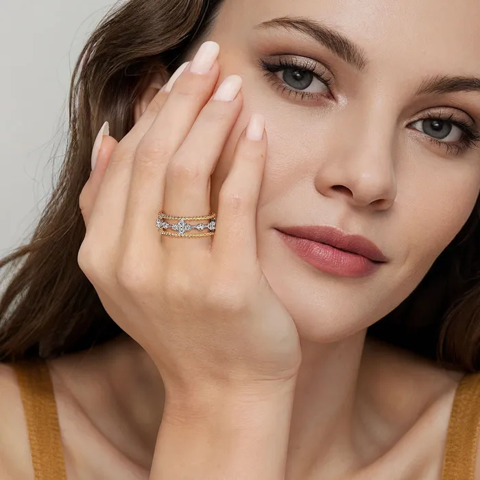 Gabriel 14K White Yellow Gold 024ctw Stackable Diamond Fashion Ring GABRIEL CO Rings