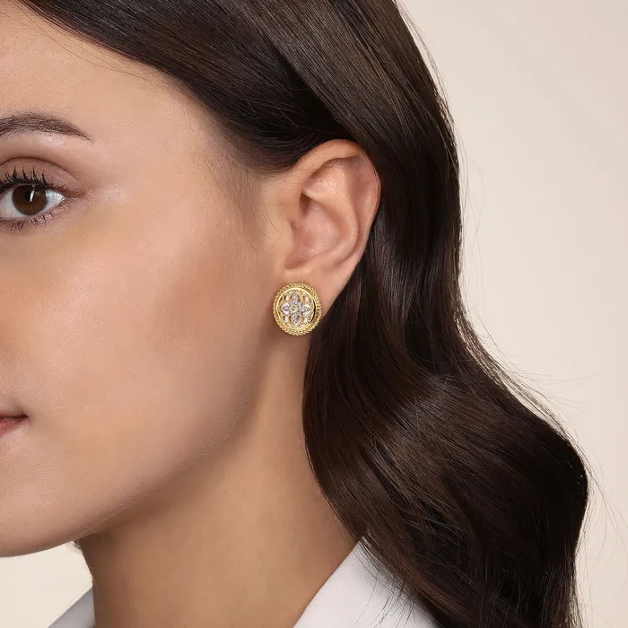 Gabriel 14K Yellow Gold 258ctw Stud Style Round Mother Of Pearl and Diamond Earrings GABRIEL CO Earrings Gabriel 14K Yellow Gold 258ctw Stud Style Round Mother Of Pearl and Diamond Earrings GABRIEL CO Earrings