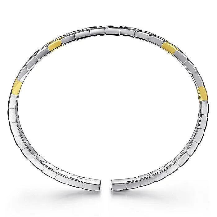 GABRIEL CO Bracelets Gabriel Sterling Silver 14K Yellow Gold 725 Solid Cuff Herringbone Fashion Bracelet