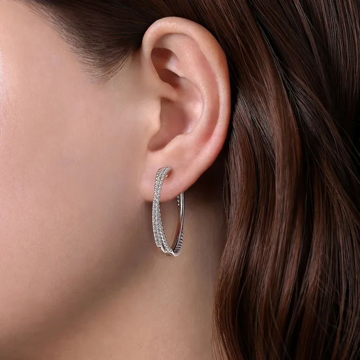 Gabriel Sterling Silver 080ctw Bypass Hoop Style Round Sapphire Earrings GABRIEL CO Earrings