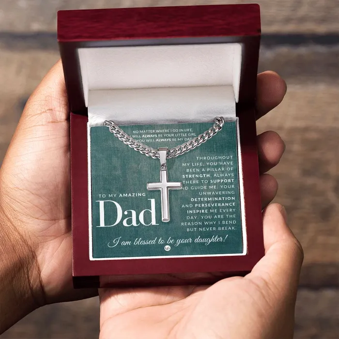 Gift For Father From Daughter Mens Chain with Engravable Cross Necklace Christian Jewelry For Dad For Fathers Day Christmas or His Birthday ShineOn Fulfillment Necklaces