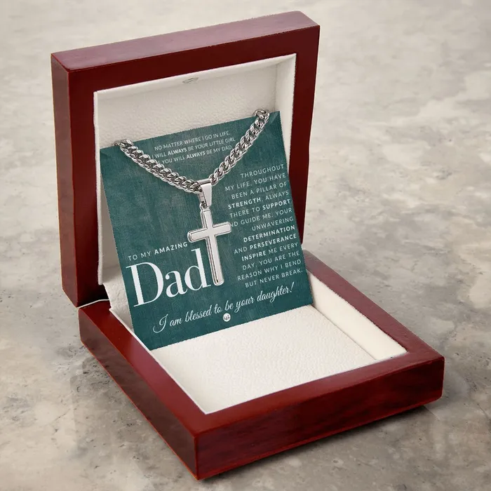 Gift For Father From Daughter Mens Chain with Engravable Cross Necklace Christian Jewelry For Dad For Fathers Day Christmas or His Birthday ShineOn Fulfillment Necklaces
