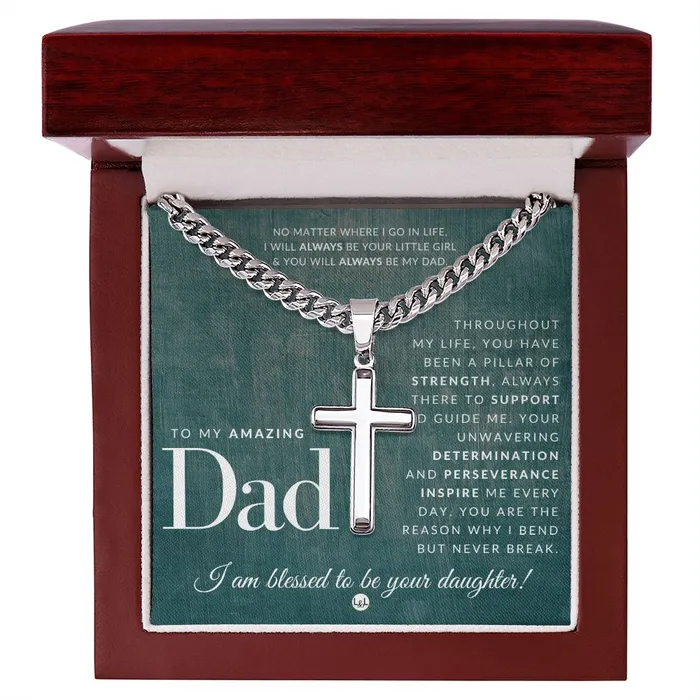 Gift For Father From Daughter Mens Chain with Engravable Cross Necklace Christian Jewelry For Dad For Fathers Day Christmas or His Birthday ShineOn Fulfillment Necklaces