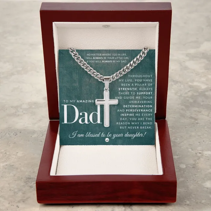 Gift For Father From Daughter Mens Chain with Engravable Cross Necklace Christian Jewelry For Dad For Fathers Day Christmas or His Birthday ShineOn Fulfillment Necklaces