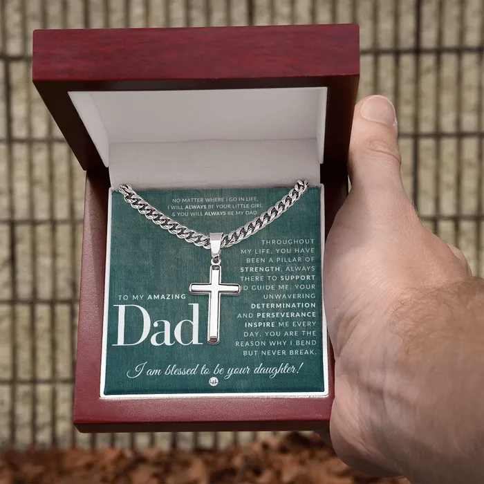 Gift For Father From Daughter Mens Chain with Engravable Cross Necklace Christian Jewelry For Dad For Fathers Day Christmas or His Birthday ShineOn Fulfillment Necklaces