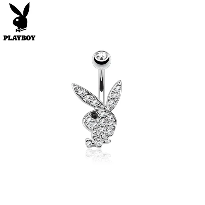 Glitters Clear Crystal Paved Playboy Bunny Belly Button Navel Ring Silver Rings Glitters Clear Crystal Paved Playboy Bunny Belly Button Navel Ring Silver Rings