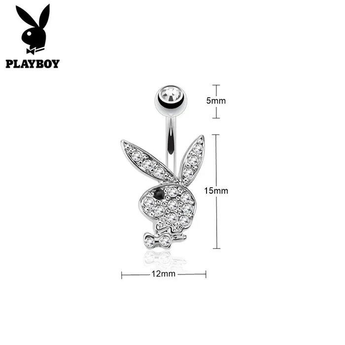 Glitters Clear Crystal Paved Playboy Bunny Belly Button Navel Ring Silver Rings