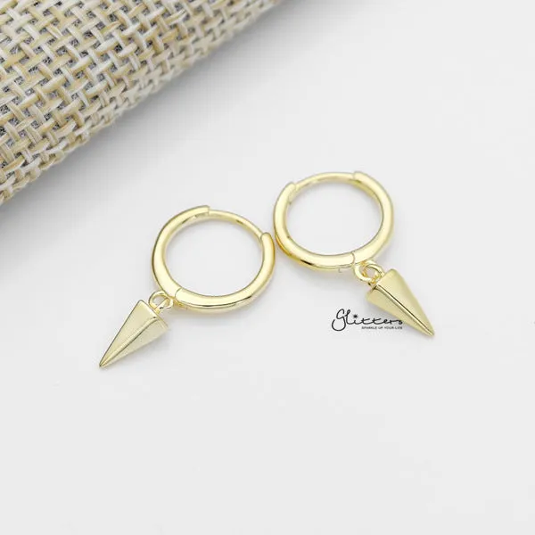 Glitters Earrings 925 Sterling Silver OneTouch Hoop Earrings with Dangle Spike Gold Glitters Earrings 925 Sterling Silver OneTouch Hoop Earrings with Dangle Spike Gold