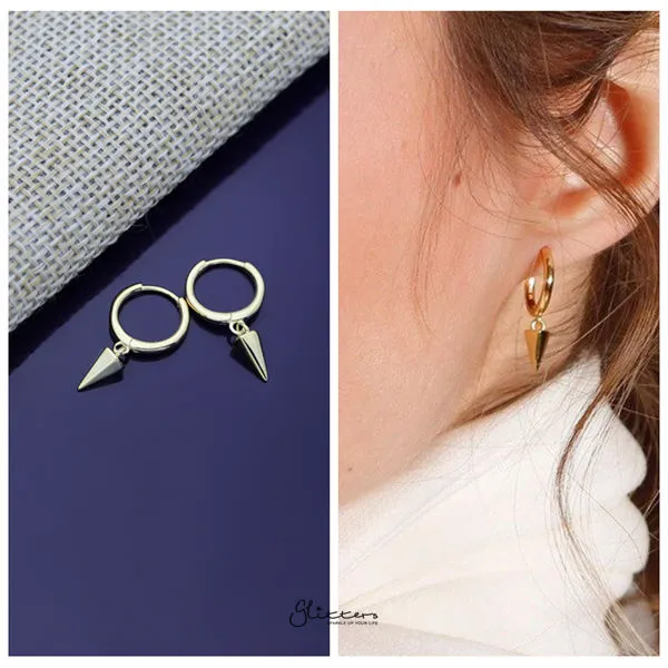 Glitters Earrings 925 Sterling Silver OneTouch Hoop Earrings with Dangle Spike Gold