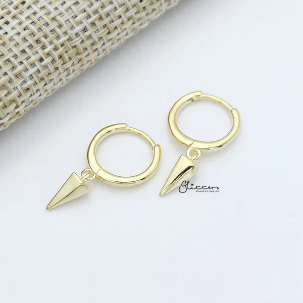 Glitters Earrings 925 Sterling Silver OneTouch Hoop Earrings with Dangle Spike Gold