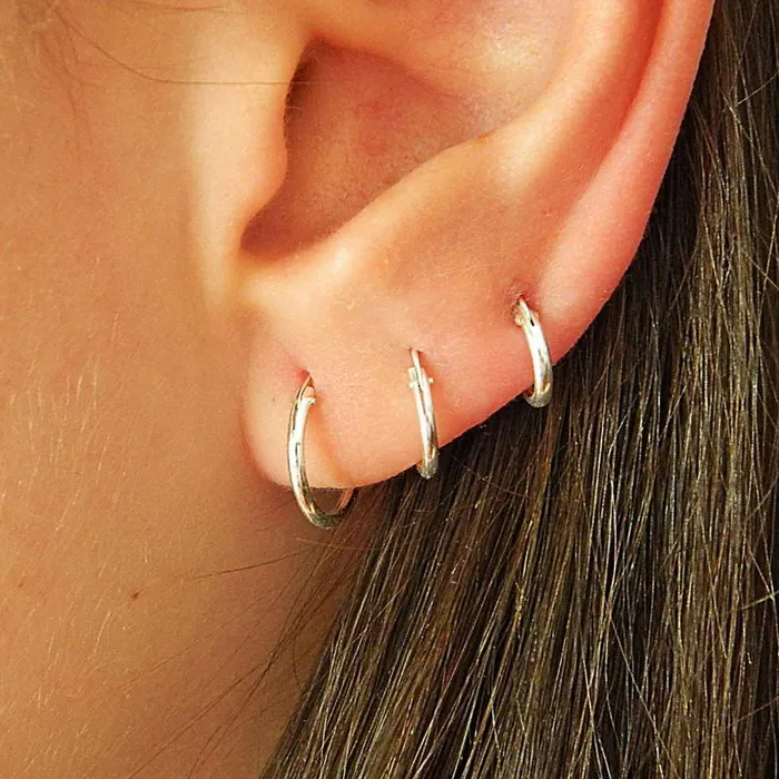 Glitters Earrings 925 Sterling Silver Sleeper Hoop Earrings10mm12mm14mm16mm
