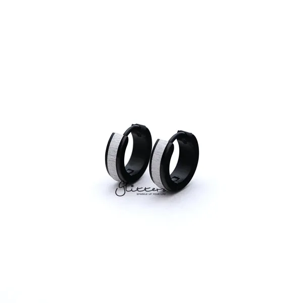Glitters Earrings Black Titanium IP Stainless Steel Wire Drawing Center Hinged Hoop Earrings Glitters Earrings Black Titanium IP Stainless Steel Wire Drawing Center Hinged Hoop Earrings