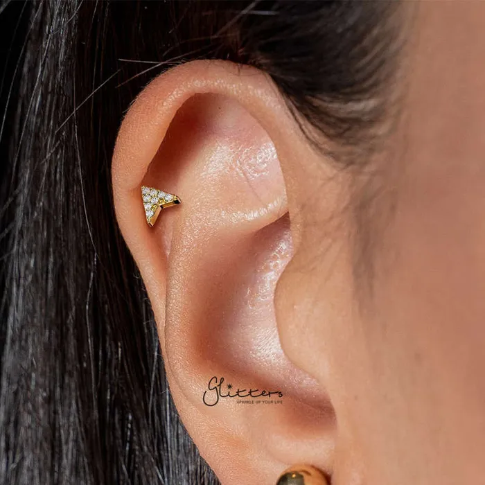 Glitters Earrings CZ Arrowhead Tragus Cartilage Barbell Stud Rose Gold