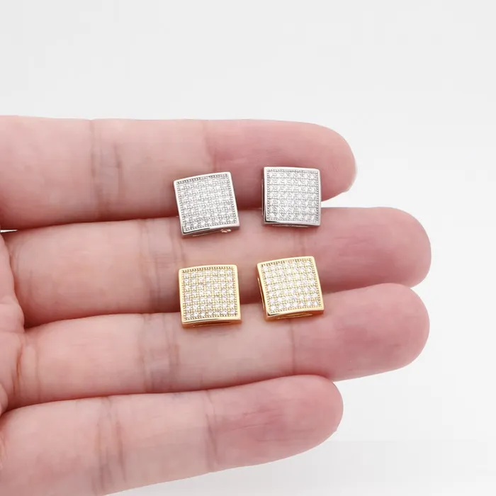 Glitters Earrings CZ Paved Iced Square Stud Earrings Silver