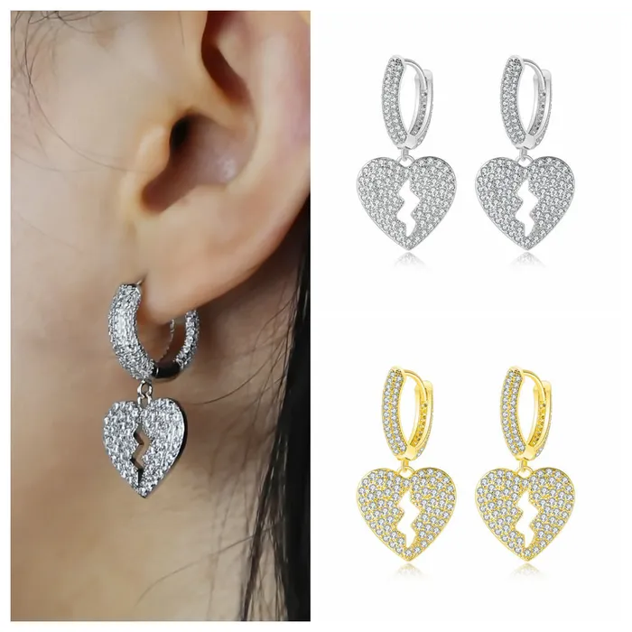 Glitters Earrings Dangle Heart OneTouch Huggie Hoop Earrings